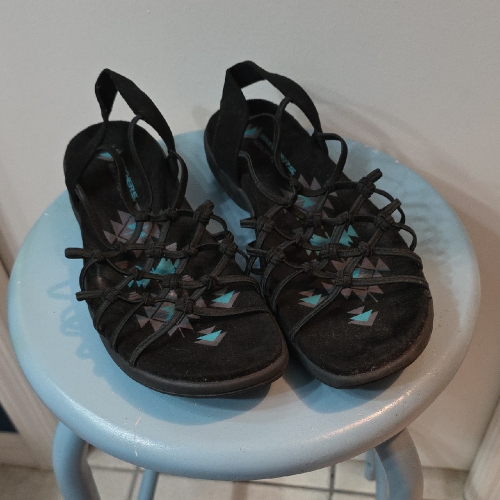 Skechers Black and Teal Women's Sandals